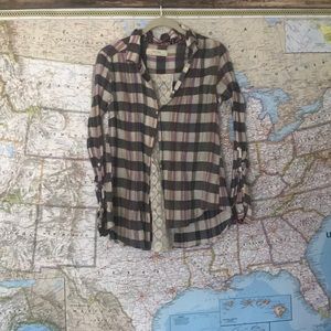 Anthropologie plaid button down with lace back